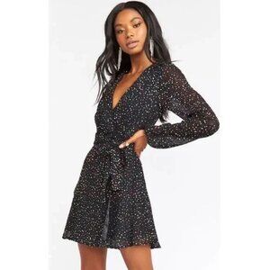 Show Me Your MuMu Phyllis Black Rainbow Sequin Wrap Dress.